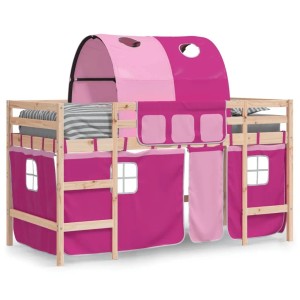 vidaXL Kinderhochbett mit Tunnel Rosa 90x200 cm Massivholz Kiefer 3206993