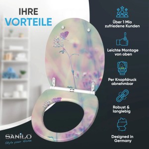 SANILO WC-Sitz Meadow mit Absenkautomatik und Blumenmuster für ein stilvolles Bad.
