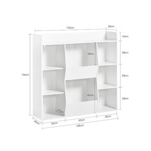Weißes SoBuy Bücherregal KMB55-W für Kinder mit 8 Fächern und Maßen.