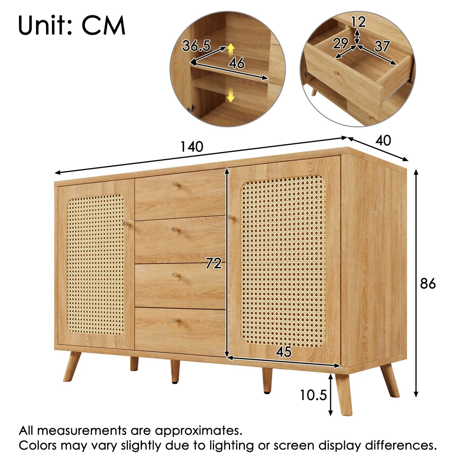 Merax Sideboard 140x40x86cm Rattan Optik Eiche_5