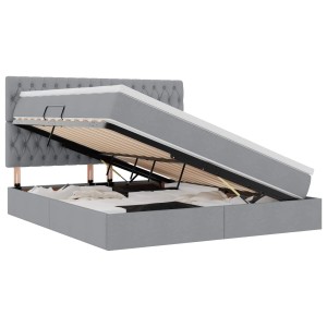 vidaXL Bett mit LED-Lichtleisten Hellgrau 160 x 200 cm Stoff 3372489