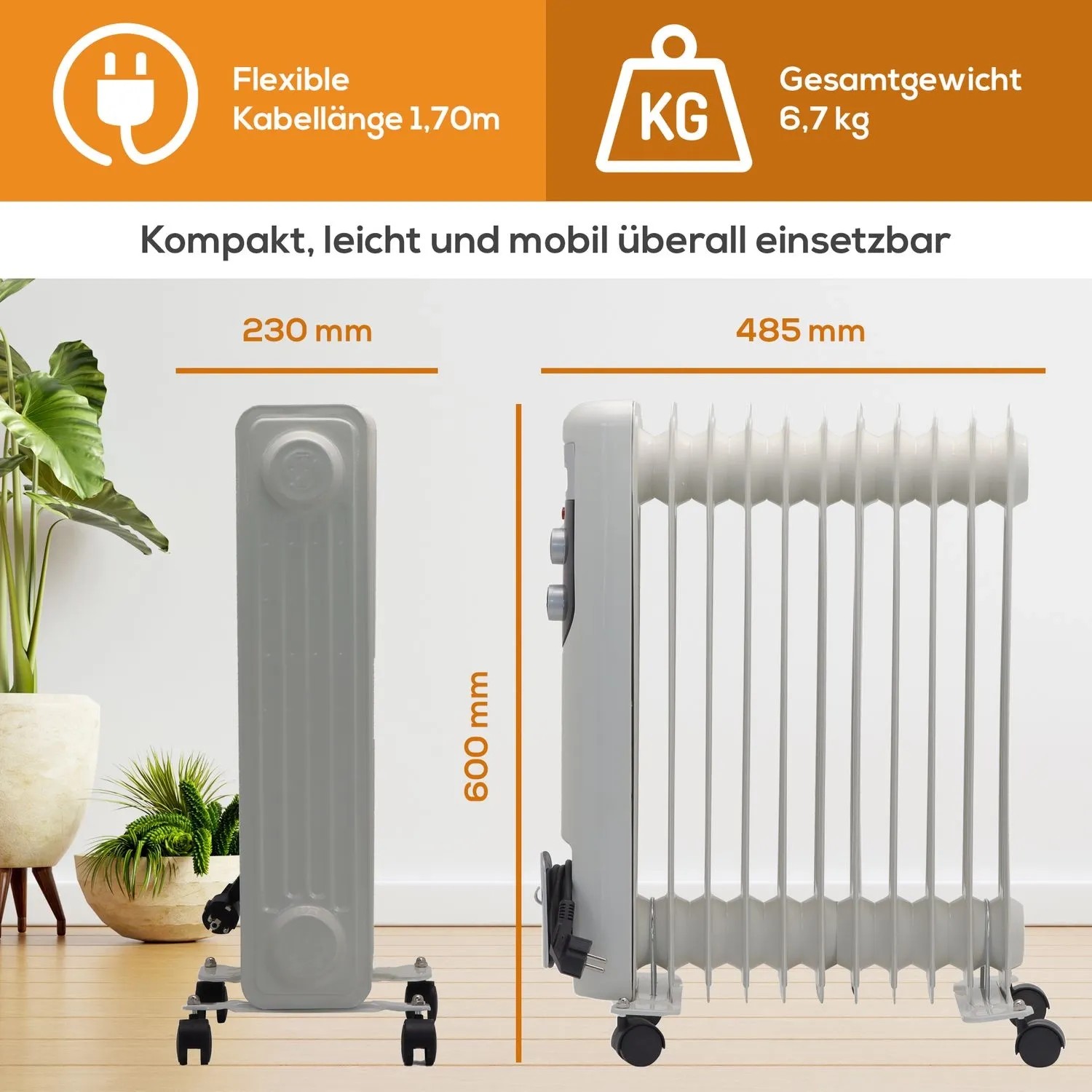 TroniTechnik Ölradiator TT-OR 111, Elektroheizung mit 11 Rippen, 2500 Watt, 3 Stufen, mobil.