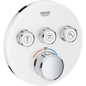Grohe Grohtherm SmartControl Thermostat in Moonwhite mit runder Blende und Bedienelementen.
