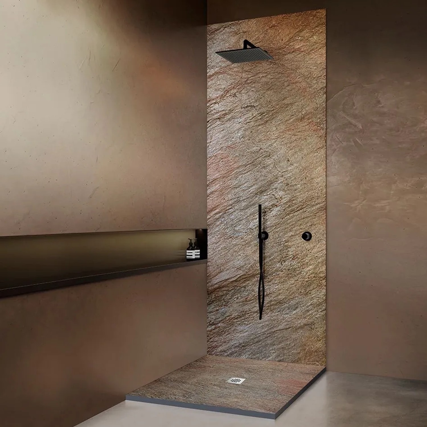 Onbath's Duschwanne Naturstein Kupfer 160x90 cm mit Ablaufrinne, Natursteinlaminierung