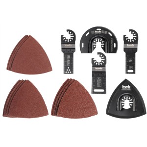 kwb by Einhell Multi-Tool Set, 17-teilig mit Sägeblättern und Schleifpapier für Multifunktionswerkzeuge.