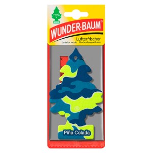 Wunderbaum Lufterfrischer Pina Colada für Auto, blau-gelbes Design.
