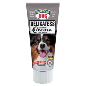 Perfecto Dog Leberwurstcreme, 75g Tube. Hunde-Belohnungssnack ohne Getreide.