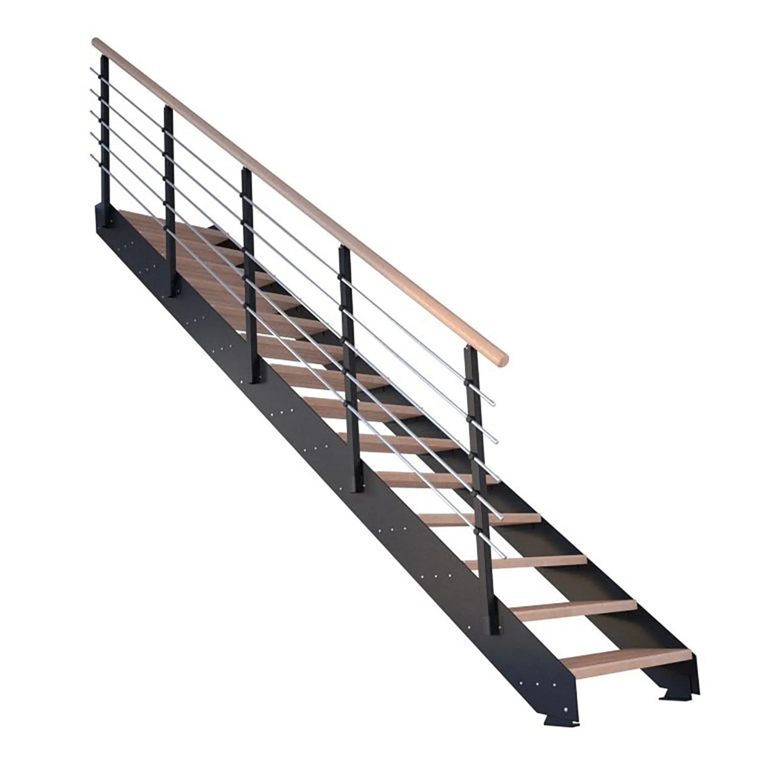 Treppe Kos 16 Stufen Eiche Geölt 85 cm Metallgeländer Schwarz FSC® günstig online kaufen