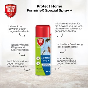 Protect Home Spezialspray gegen Ungeziefer, 400ml Dose mit Sprührohr.