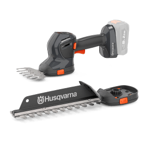 Husqvarna Akku-Grasschere Aspire S20-P4A mit Heckenscheren-Aufsatz, ohne Akku.