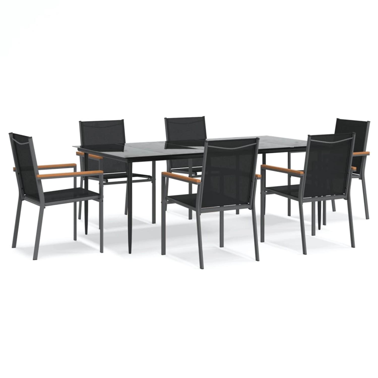 vidaXL 7-Tlg Garten-Essgruppe Schwarz Textilene und Stahl 3187039 günstig online kaufen