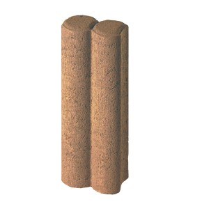 Braunes 2er-Element Rundpalisaden aus Beton für Beeteinfassung, 25x10x6 cm.