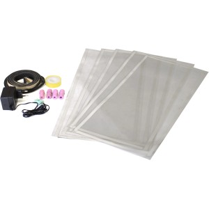 Zubehör für Güde Sandstrahlkabine GSK 110: Düsen, Dichtungen, Folien und Netzteil.