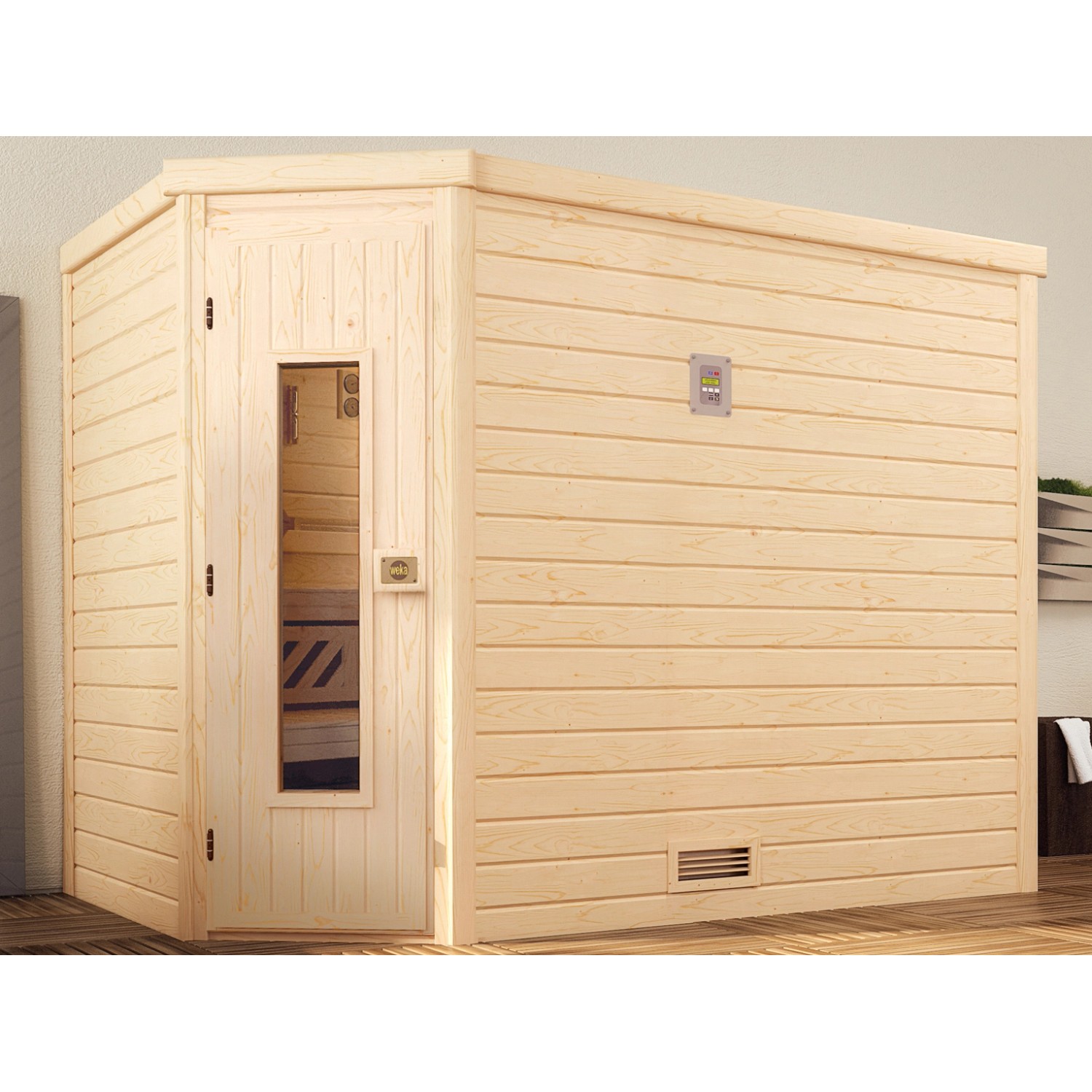 Weka Massivholz-Ecksauna 536 BioS Set Gr. 2 mit Holztür günstig online kaufen