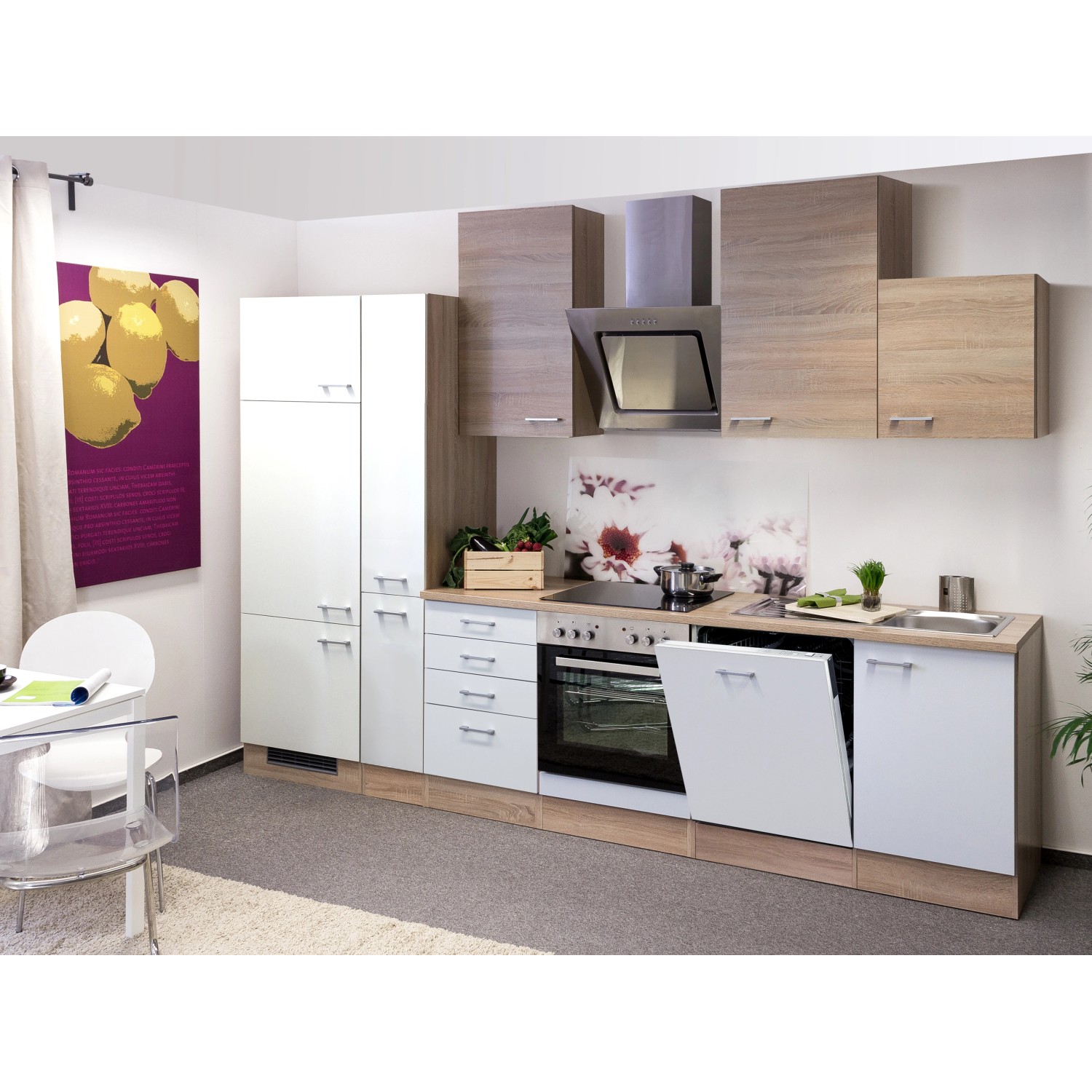 Flex-Well Classic Küchenzeile/Küchenblock Florida 310 cm Sonoma Eiche-Weiß