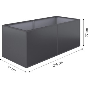 KGT Aluminium-Hochbeet 210, anthrazit-grau, mit Maßangaben. Ideal für Garten und Terrasse.