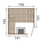 Grundriss der Weka Massivholzsauna Turku 2 Sparset 9 kW mit Maßen 195x195x141 cm.
