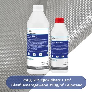 GFK Epoxidharz Set: 750g Harz, Härter und 1m² Glasfasergewebe (390g/m²) für Reparaturen und Modellbau.