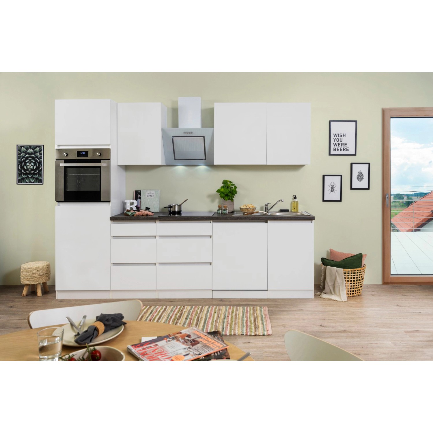 Respekta Küchenzeile/Küchenblock ohne E-Geräte 280 cm Grifflos Weiß Matt