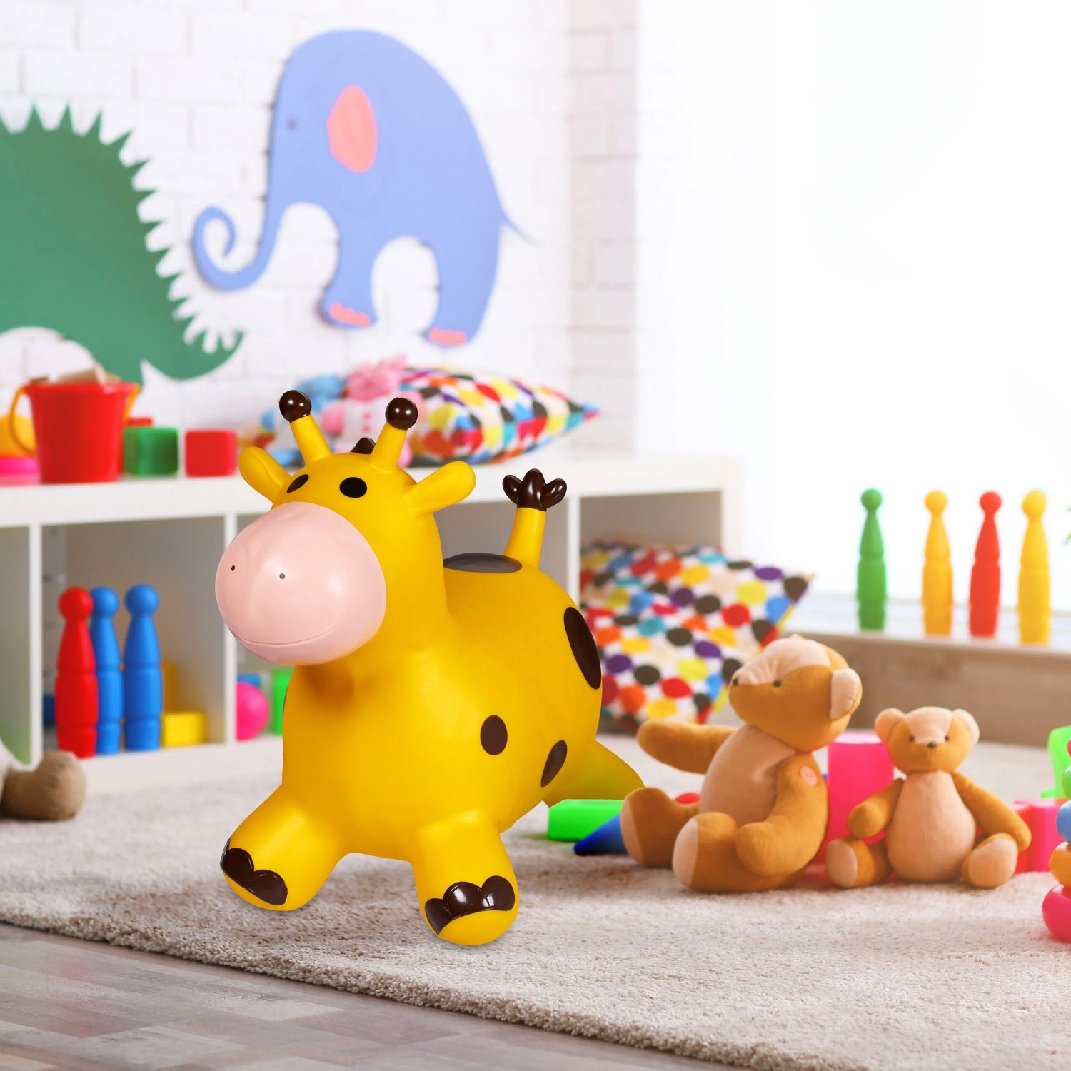 Relaxdays Hüpftier Giraffe PVC Gelb Braun Aufblasbar 46 x 27 x 55 cm 1,4 kg_3
