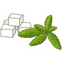 Blu Bio-Süßkraut Stevia mit Stevia Blättern und Zuckerwürfeln.