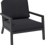 Schwarzer Lounge-Sessel Springtown mit Aluminiumgestell und dunkelgrauen Kissen.
