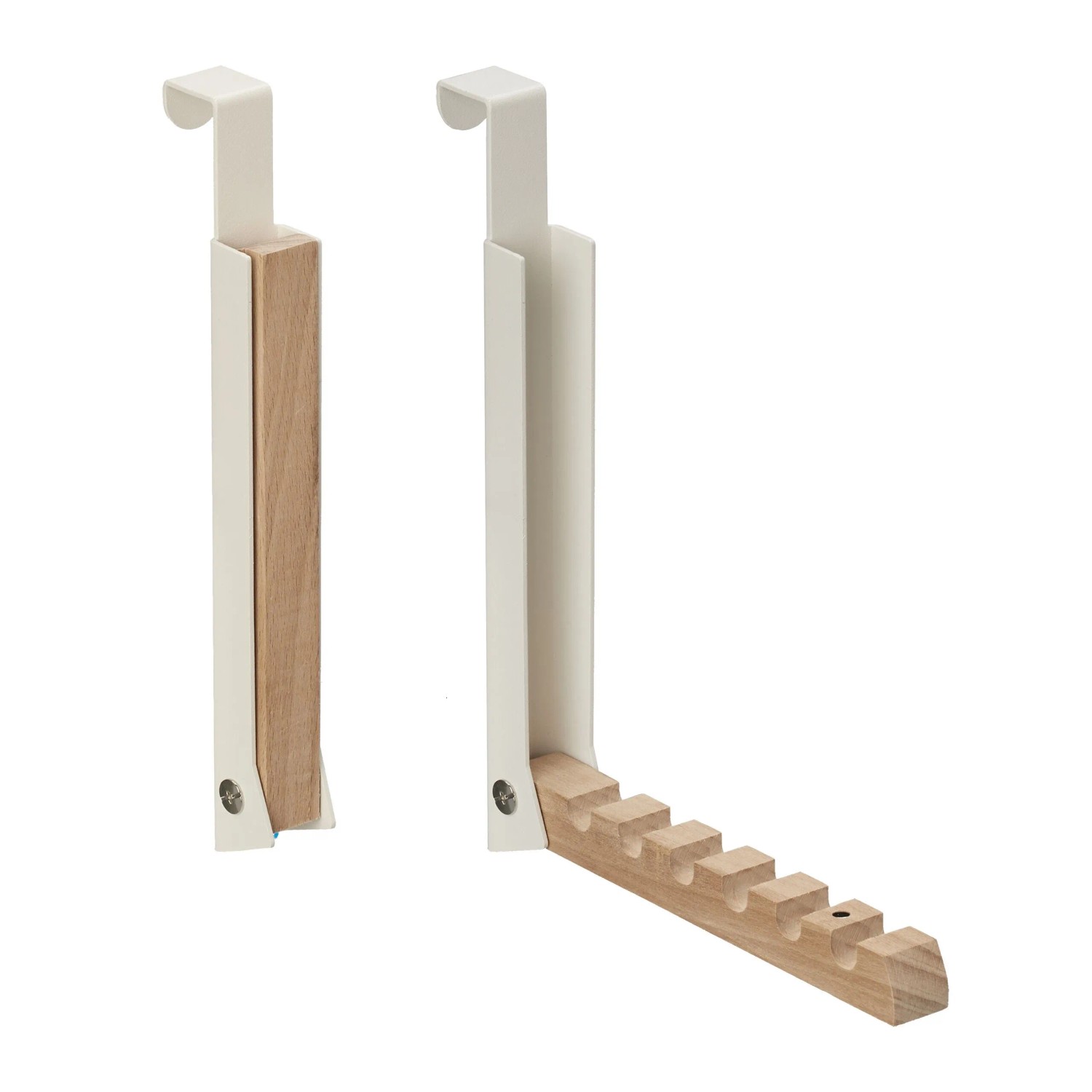 Relaxdays Türgarderobe 2er Set Metall Holz Beige Klappbar 21 cm x 2,5 cm x 18 cm 150 g