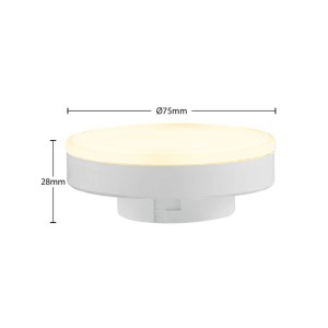 Arcchio GX53 LED Lampe aus Kunststoff, rund, weiß, leuchtet warmweiß. Maße: Ø 75mm, Höhe 28mm.