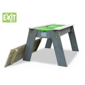 EXIT Aksent Sand- und Wassertisch aus Holz mit grünen Wannen und Abdeckung.
