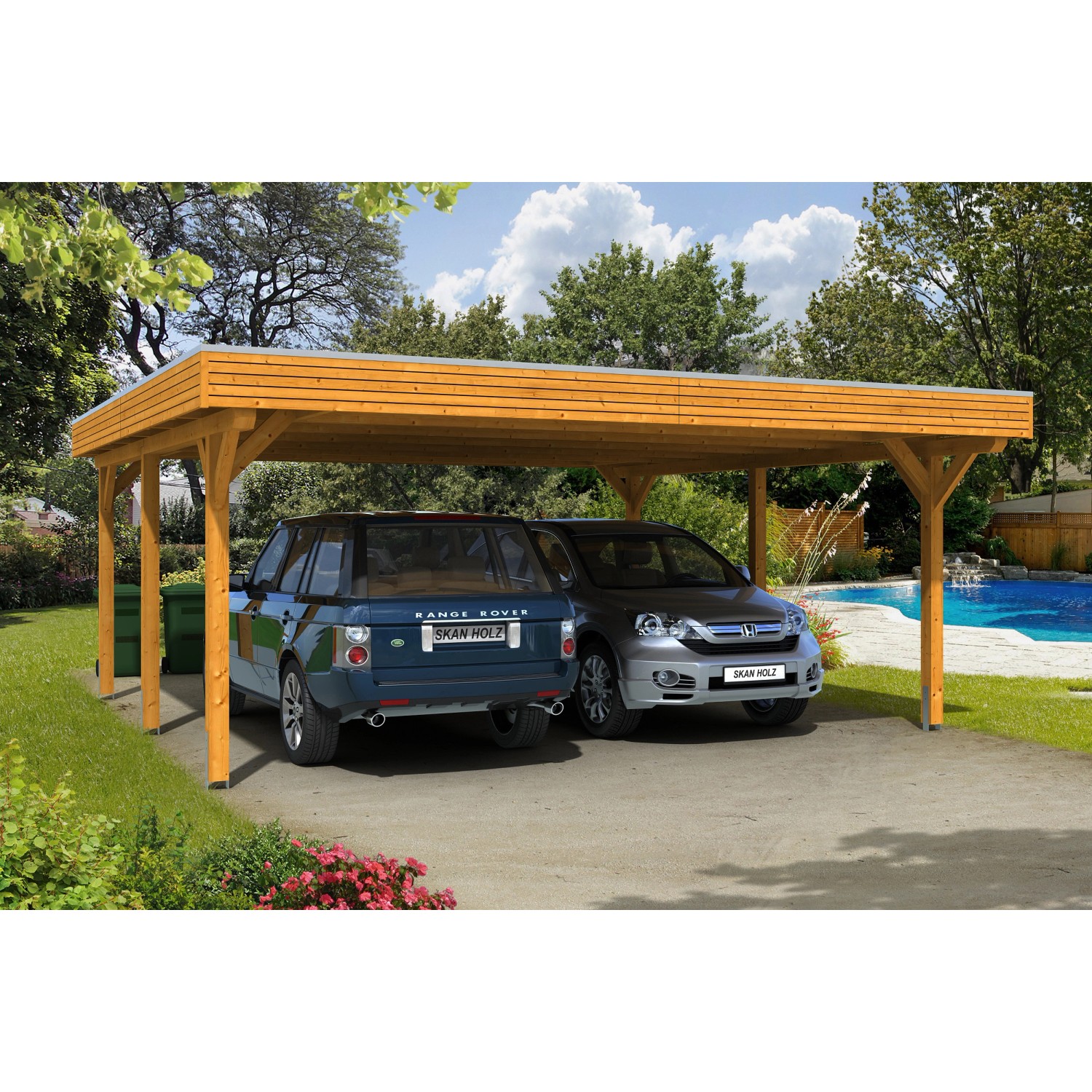 Skan Holz Carport Spessart 611 cm x 604 cm Eiche hell günstig online kaufen