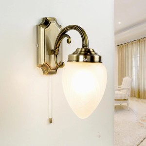 EASYLIGHT Wandleuchte im Jugendstil, Bronze, mit Glas-Schirm und Zugschalter.