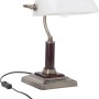 Antike Messing Tischleuchte Bankir: Schreibtischlampe mit weißem Schirm und dunklem Holzsockel.
