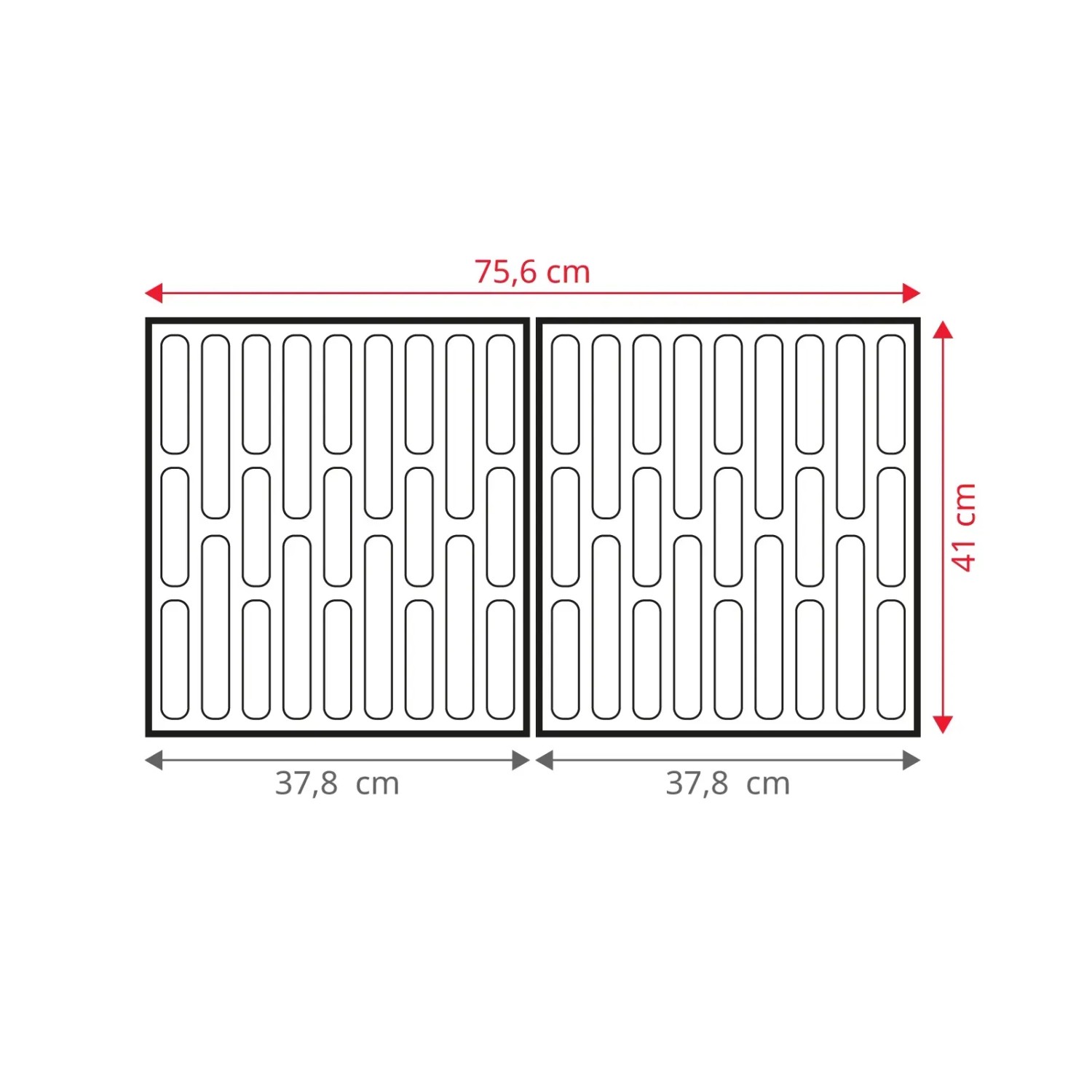 Abmessungen der Grillroste für Taino Red 6+1 Gasgrill, 75,6 x 41 cm