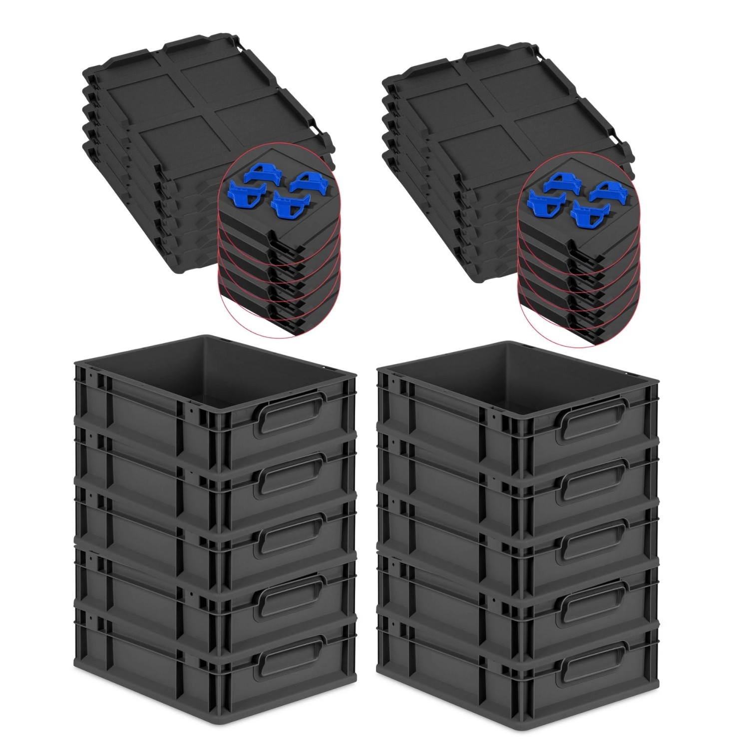 PROREGAL SparSet 10x Eurobox Nextgen Grip Mit Auflagedeckel Und Blauen Vers günstig online kaufen