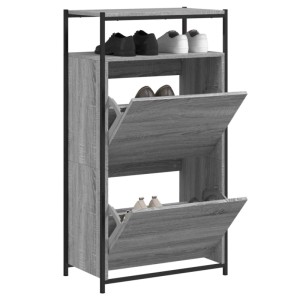 vidaXL Schuhschrank Grau Sonoma mit zwei Klappen und Ablage für Schuhe.