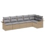 Beiges 6-tlg. vidaXL Garten-Sofa-Set aus Polyrattan mit Kissen. Gartenmöbel für 6 Personen.