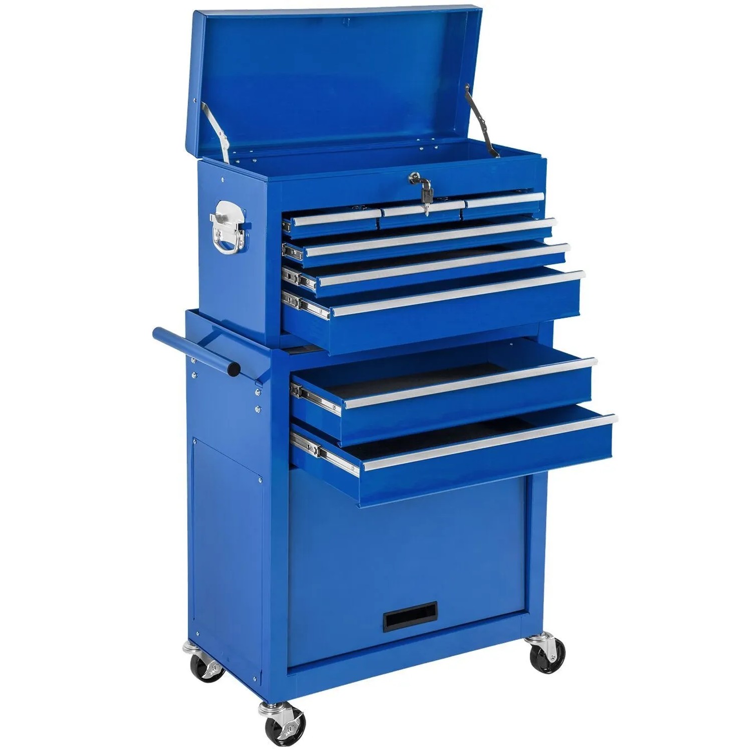 Tectake Werkzeugwagen  8 Kugelgelagerte Schubladen Mit Antirutschmatten Belastbarkeit 150 kg  69 x 33 x 110 cm Blau
