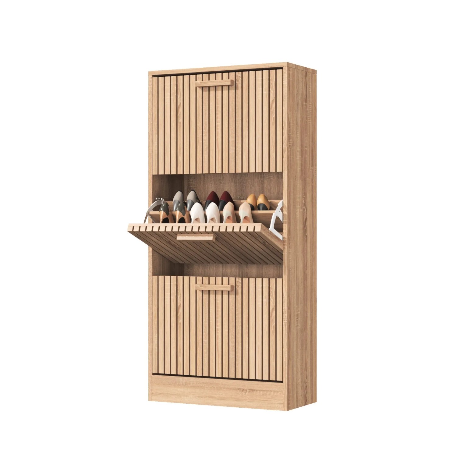 PXloue Schuhschrank aus Weide mit 3 Fächern für Eingangsbereich Wohnzimmer Ankleidezimmer