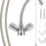 Zweigriff-Waschtischarmatur Ledro Chrom mit Anschlussschläuchen und Befestigungsmaterial.