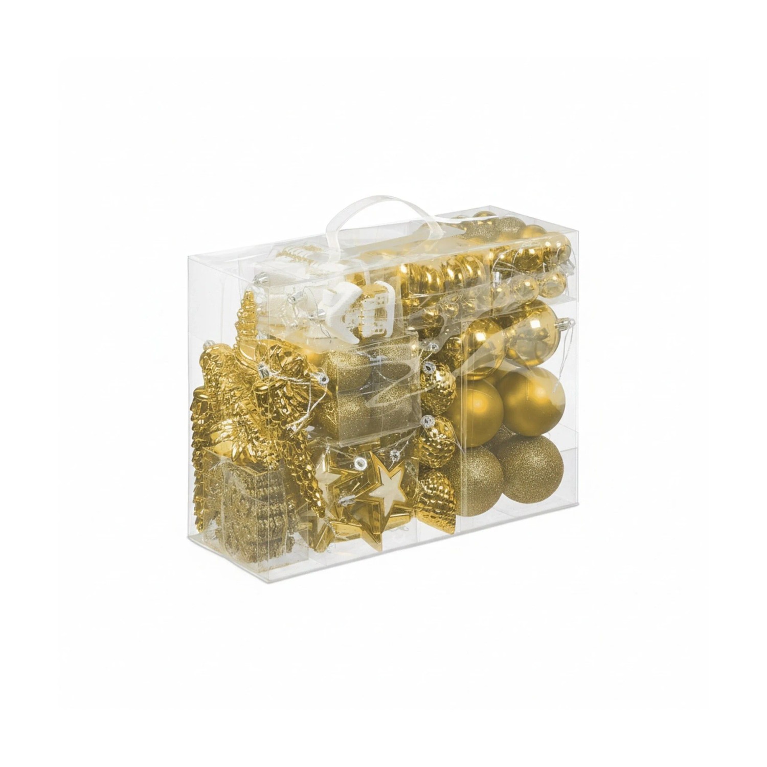 Relaxdays Weihnachtskugeln Polystyrol Gold 100er Set mit Aufbewahrungsbox