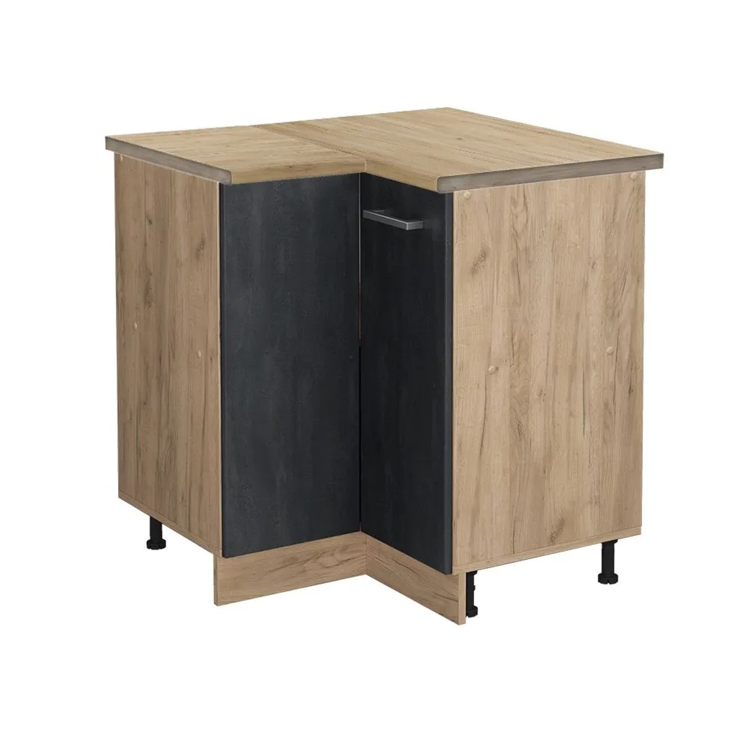 Vicco Eckunterschrank R-Line Schwarz Beton Goldkraft Eiche 76 cm AP Eiche