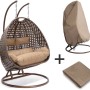 Home Deluxe Hängesessel Twin, braun, mit Regenabdeckung. Polyrattan Schwebesessel für 2 Personen.