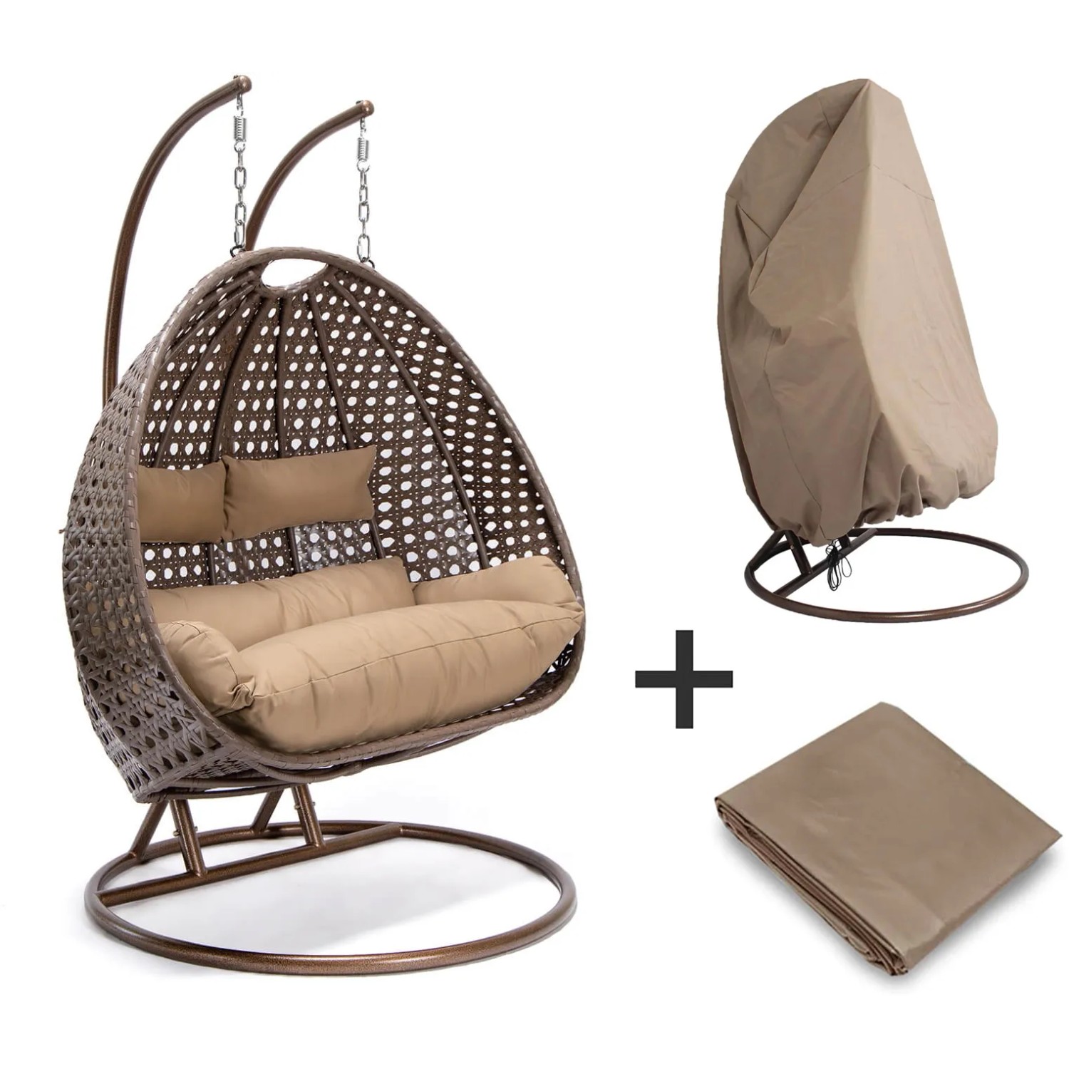 Home Deluxe Hängesessel Twin, braun, mit Regenabdeckung. Polyrattan Schwebesessel für 2 Personen.