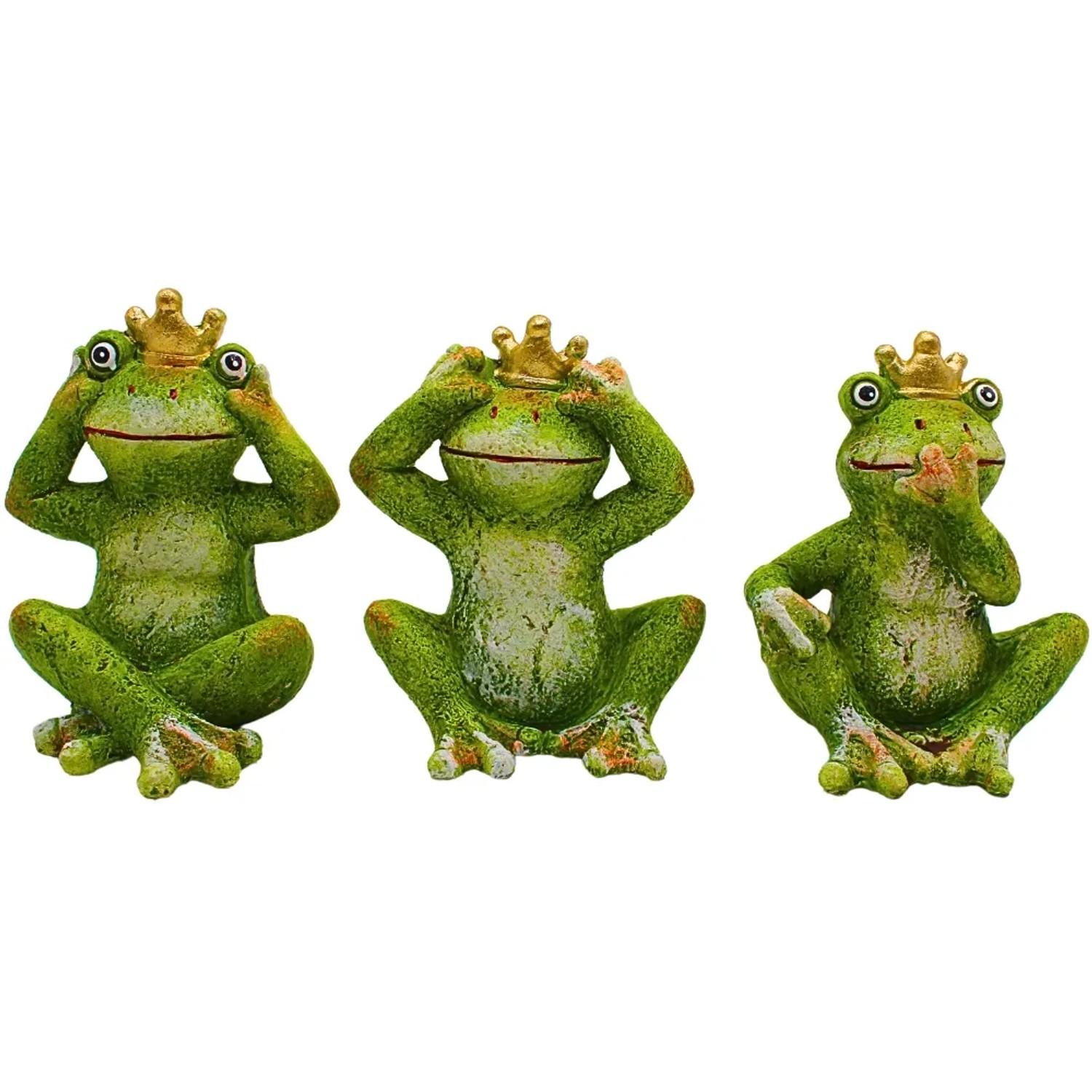 Dekohelden24 3er Set Froschkönige Teichfrösche Frösche Garten Froschfiguren Outdoor Gartenfrösche aus Keramik in Grün L/B/H 8 x 9 x 11 cm