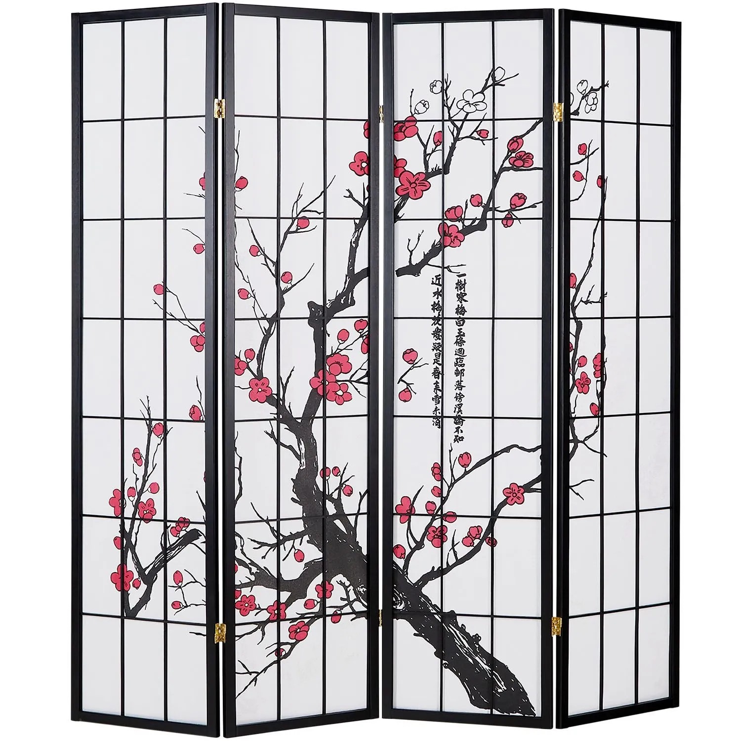 Homestyle4u 4-tlg. Paravent in Schwarz 176x179 cm 150