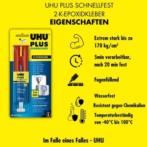 Uhu Plus Schnellfest 2-K-Epoxidkleber Doppelkammer-Spritze Transparent 27 g