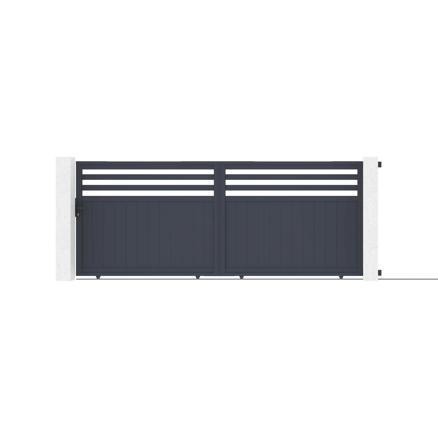 Casanoov Schiebetor Nevis 400x160cm Aluminium & 2 Eifel Pfosten 20x20cm H.190cm Grau