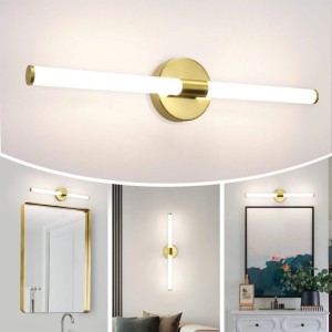 Goldene NETTLIFE LED Spiegelleuchte L60 aus Metall. Modernes Design, flexibel als Bad- oder Wandleuchte montierbar.