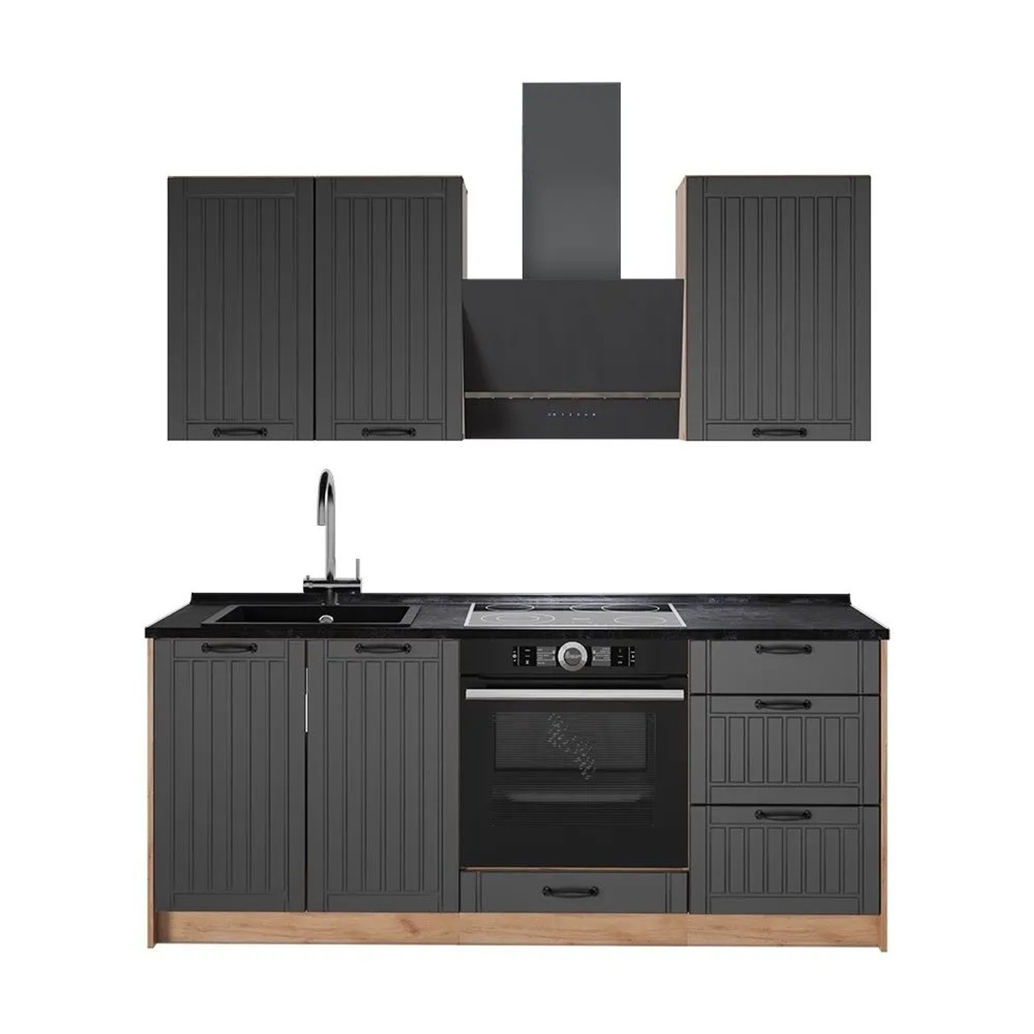 Vicco Singleküche Fame-Line Dunkelgrau/Goldkraft Eiche 190 x 82 AP Anthrazit Art Nr 64879