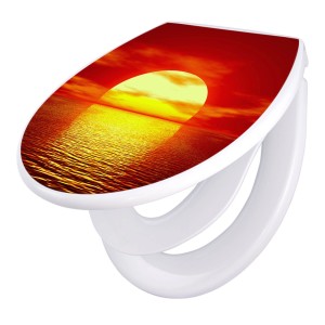 WC-Sitz mit Kindersitz und Absenkautomatik, Motiv Sonnenuntergang. Familien WC-Sitz aus Polypropylen.